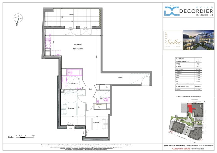 appartement 3 pièces en vente sur EVIAN LES BAINS (74500) Vente Appartement Évian-les-Bains 74500 69.89 m²