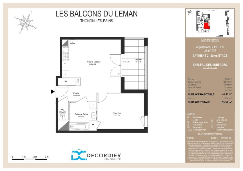 Vente Appartement Thonon-les-Bains 74200 45.48&nbsp;m²