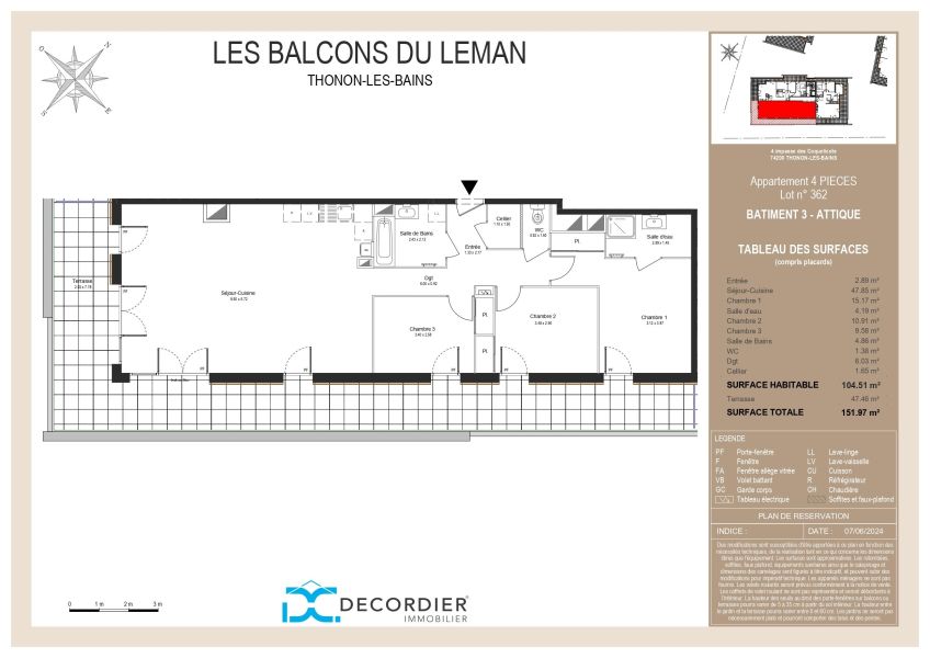 appartement 4 pièces en vente sur THONON LES BAINS (74200) Vente Appartement Thonon-les-Bains 74200 104.51 m²