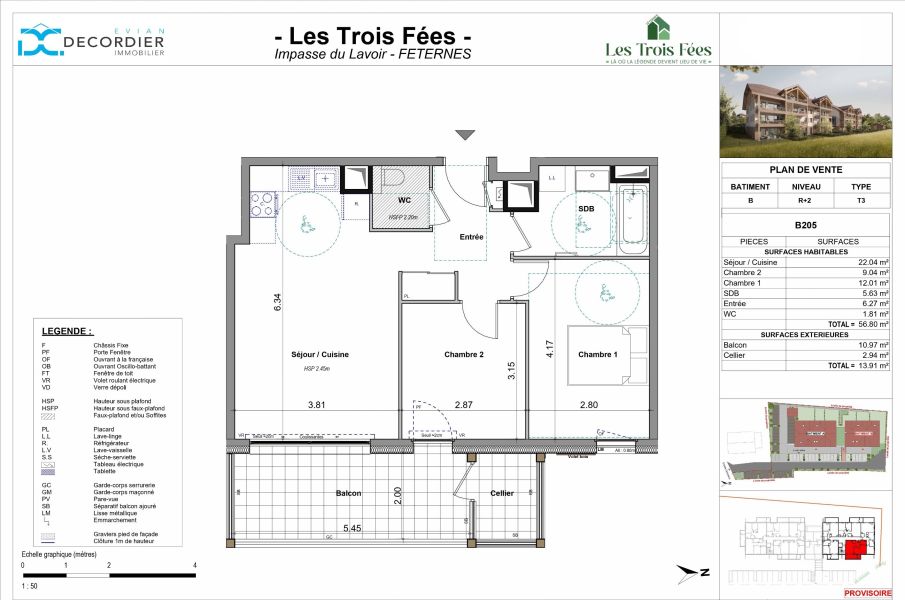 Vente Appartement Féternes 74500 56.8&nbsp;m²