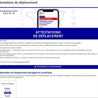 attestation déplacement Covid 19 dérogatoire sortie en ligne télécharger téléchargement confinement numérique